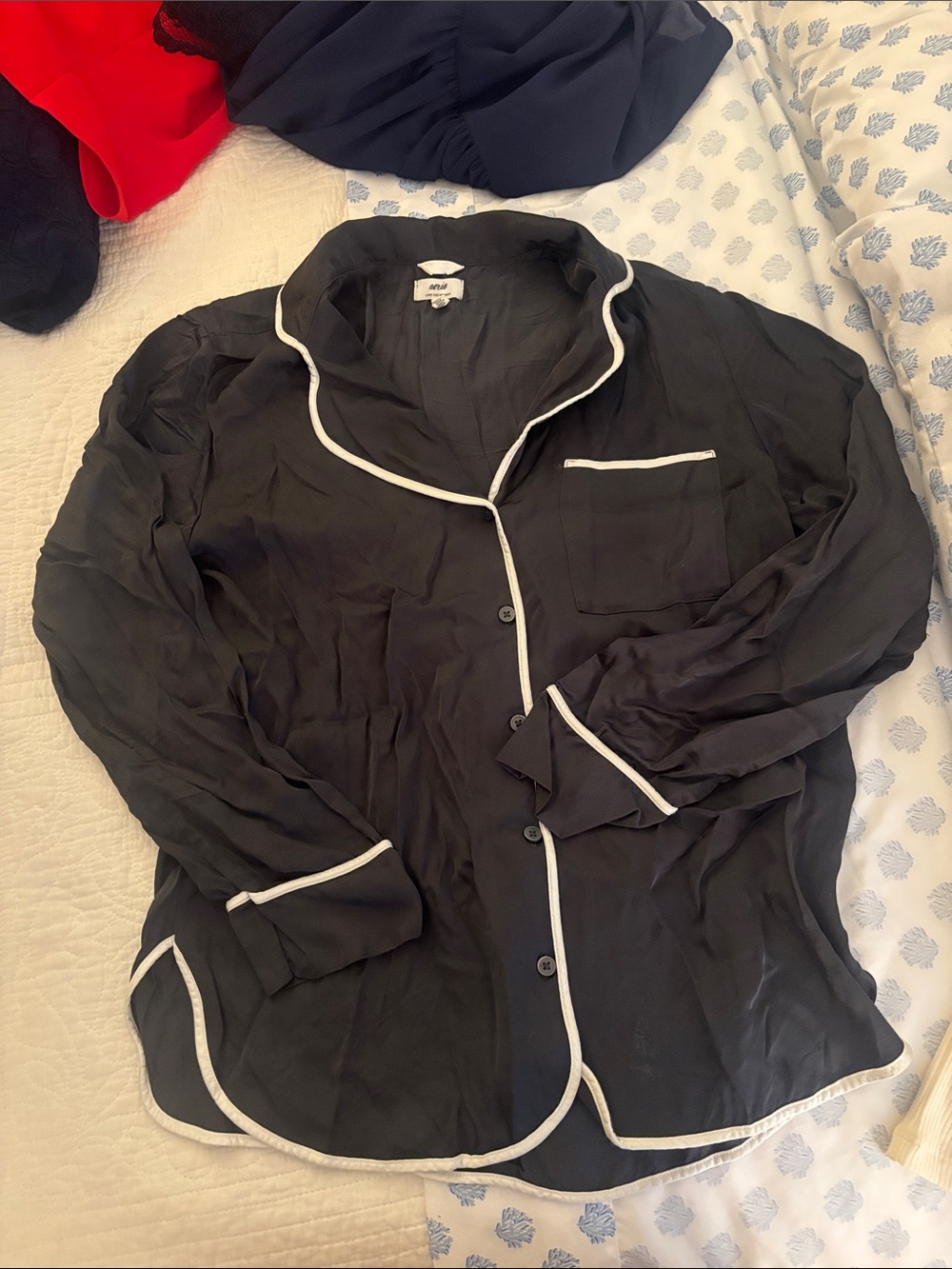 Aerie Black Satin Pajama Top